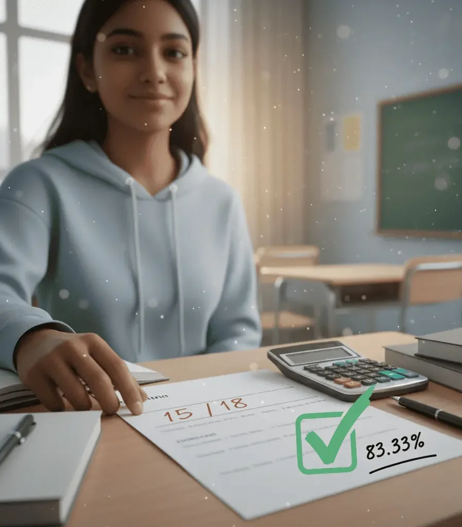 Test paper showing a score of 15 out of 18